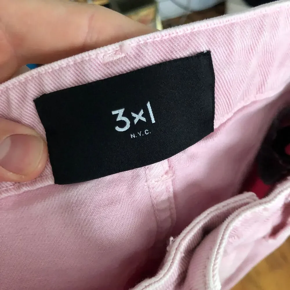 3x1 NYC size 25 Women's distressed straight leg jeans Mineral Rose Pink $367